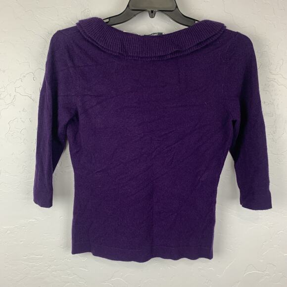 Neiman Marcus Cashmere Sweater Womens Large Purple Ruffle Collar Pullover Top - Picture 2 of 7